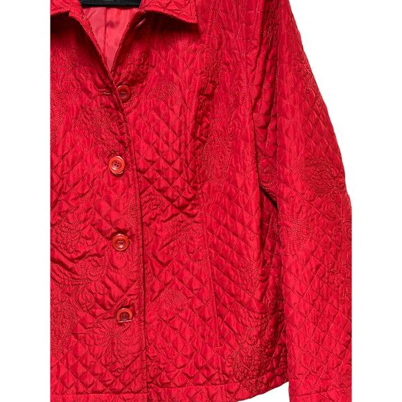 Requirements‎ Quilted Jacket Blazer Red Floral Embroidered Women's Plus Size - Picture 4 of 10